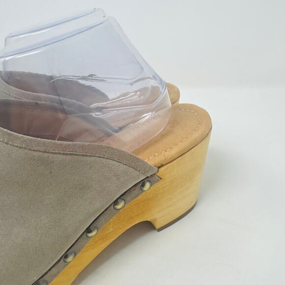 Corso Como Gray Rafe Suede Leather Clogs Wooden Platform Studded Heels Size 9.5M - Picture 4 of 14